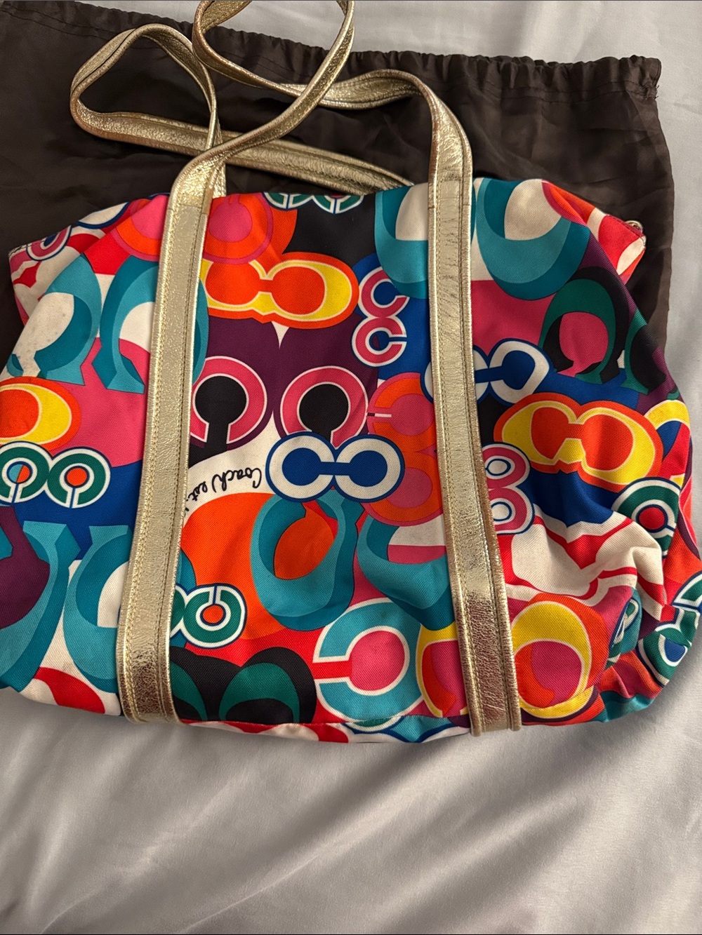 Coach Multicolor Graphic Print Tote with Metallic Gold Handles - Picture 2 of 8